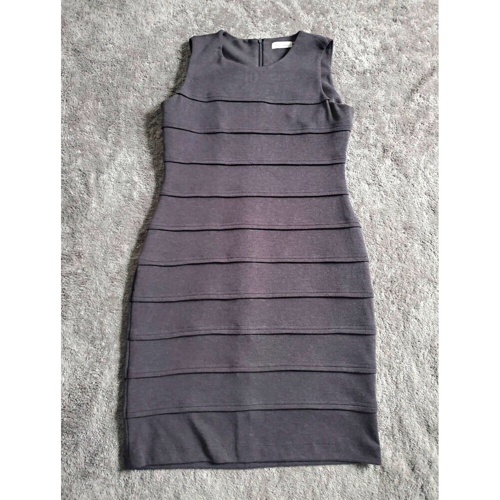 Calvin Klein Gray Sheath Dress Sleeveless Knee Length Zip Stretch Size 10
